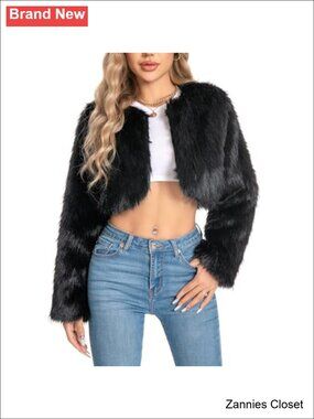 ✨ Faux Fur Cropped Fuzzy Jacket Fluffy Fall Coat